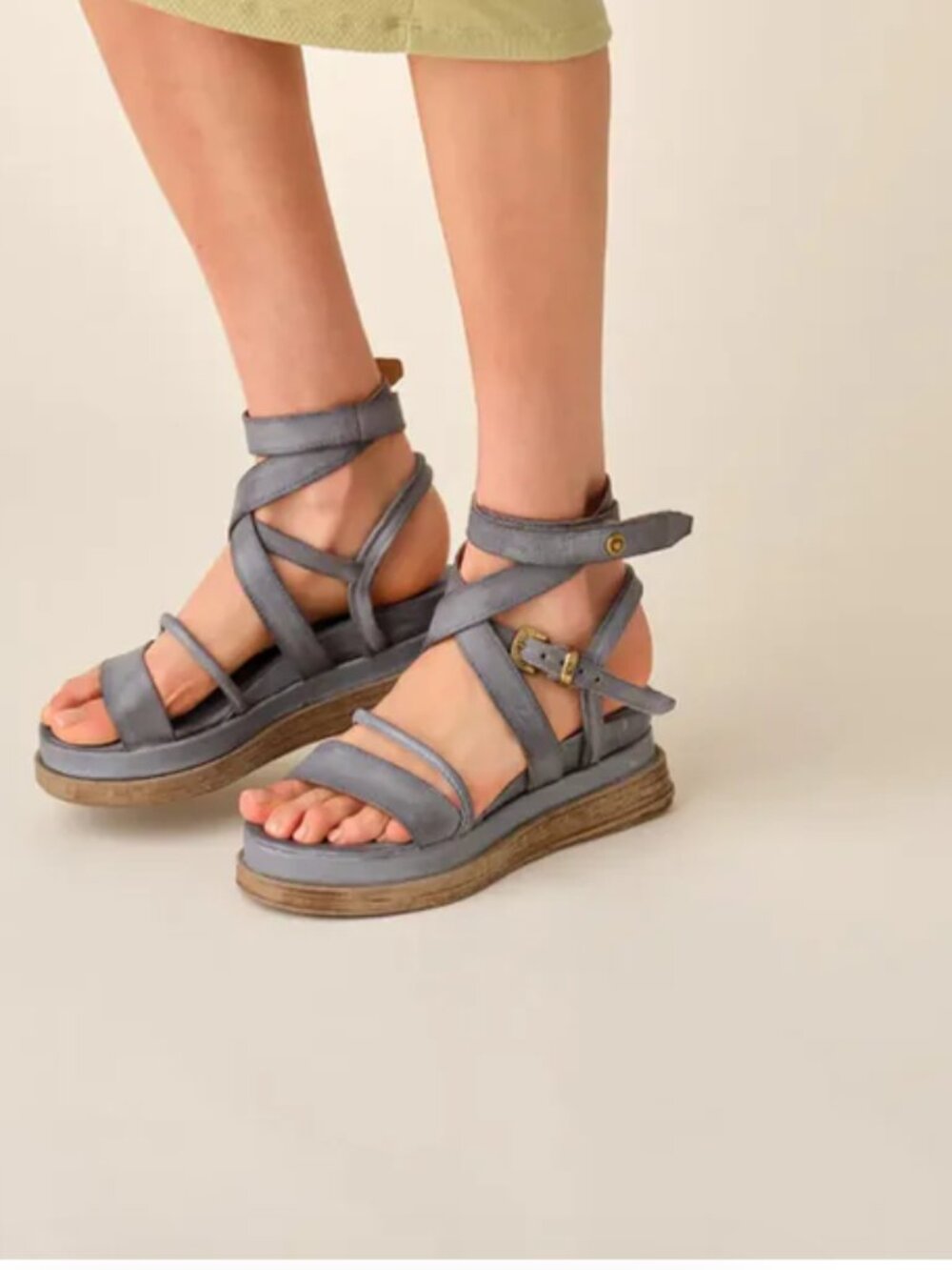 AS 98 Labo Handmade Italian Leather Platform Bone Sandals - Size 39 (US8.5)